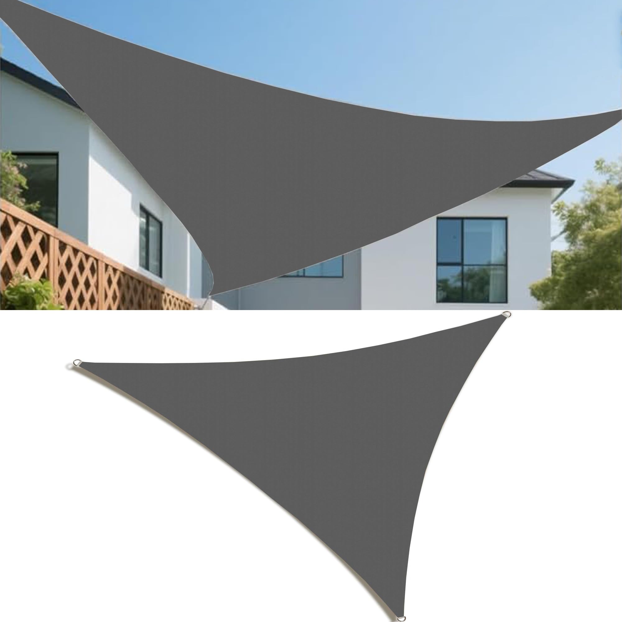Sonnensegel 5x5x2M Wasserdicht Dreieckig Segeltuch Nach Mass Markisenstoffe Viele Größe Farben Balkon Sonnenschutz inkl Befestigungsseile UV-Schutz Wetterfest für Garten Terrasse Dunkelgrau