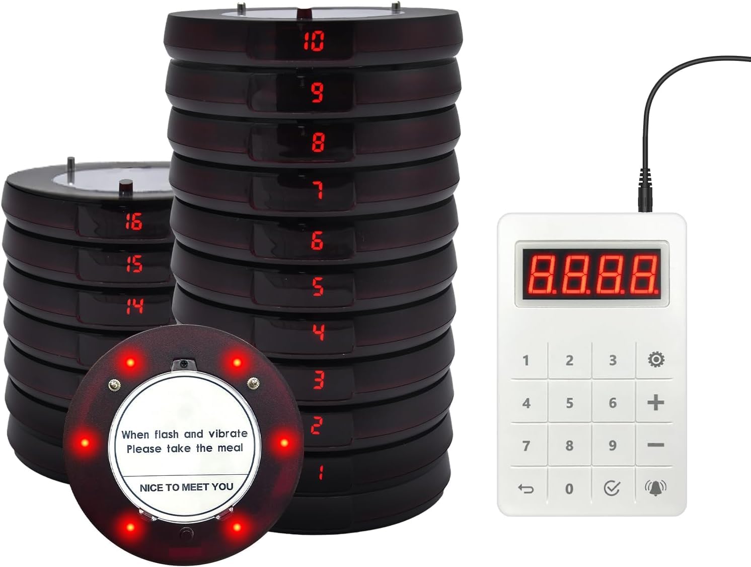 Photo 1 of BUBIDAMM Restaurant Pager System, Touch Keyboard Wireless Calling System 1312ft Long Range 10 Buzzers Pagers for Restaurant, Food Truck, Hotel, Church, Cafe Indoor Outdoor Use