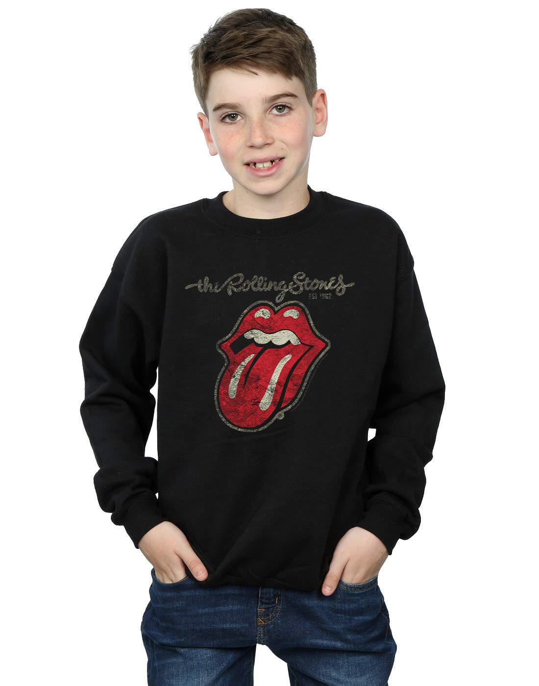 Absolute Cult Boys Black Rolling Stones Plastered Tongue Sweatshirt 9-11 Years