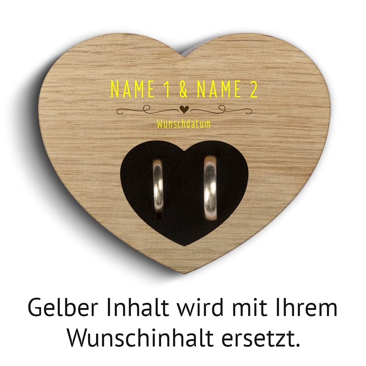 Hochzeit Ringkissen Herz Ringhalter individuell Namen 10 x 8,5 cm Eichenholz - Herzchen