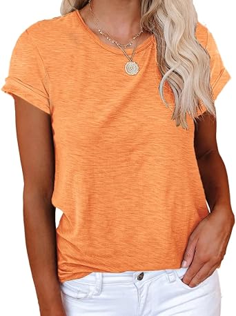 Cicy Bell Women's Short Sleeve Tshirts Loose Casual Summer Basic Tees Tops | Crewneck, Solid, Rolled Up Sleeve, Plain T Shirt, Baggy