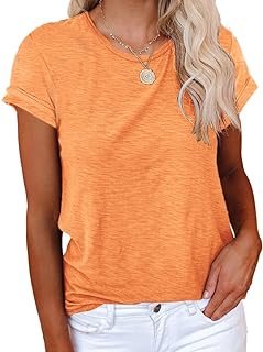 Cicy Bell Women's Short Sleeve Tshirts Loose Casual Summer Basic Tees Tops | Crewneck, Solid, Rolled Up Sleeve, Plain T Shirt, Baggy