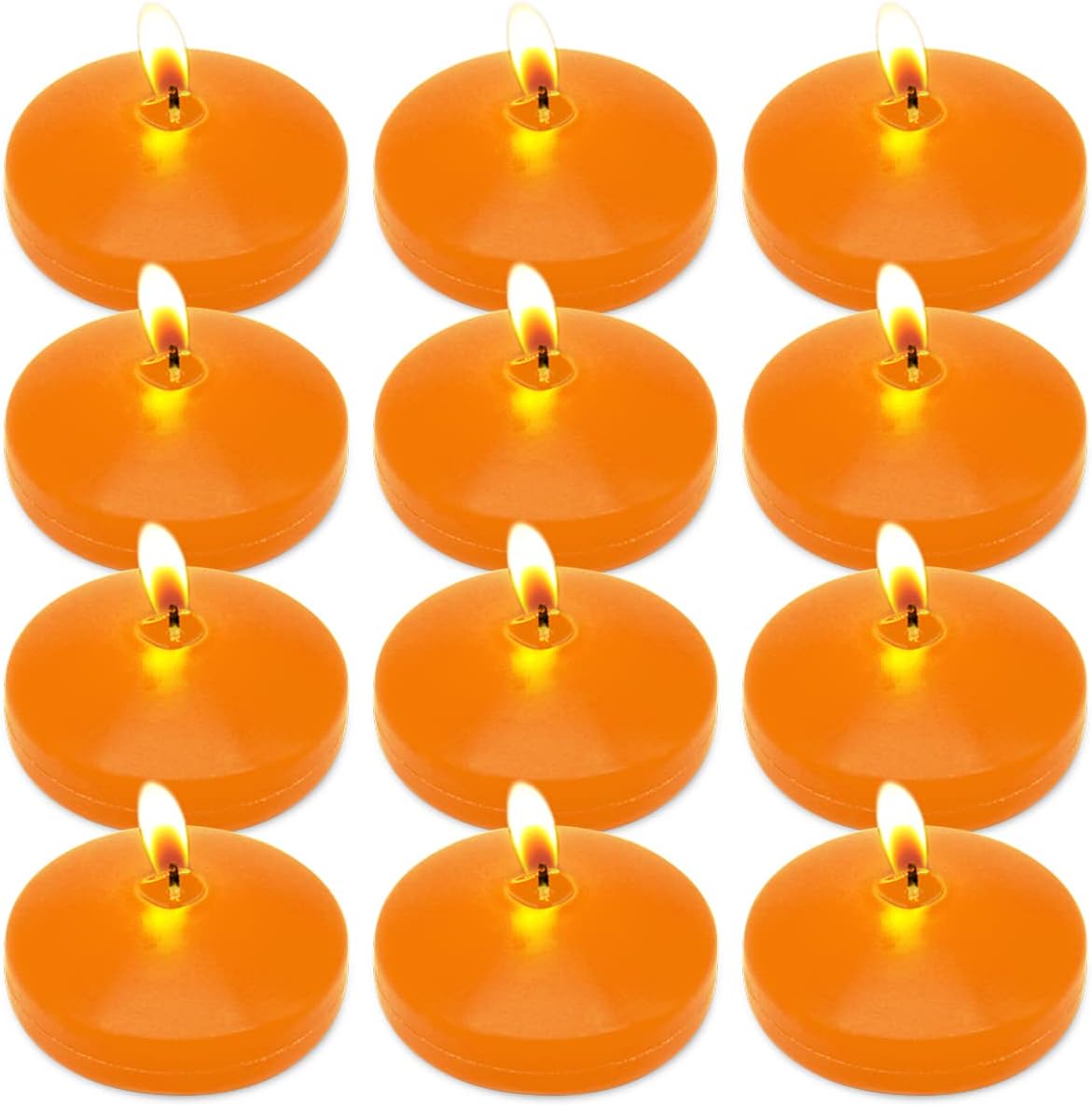 10 Hour Orange Floating Candles Large 3" Unscented Dripless