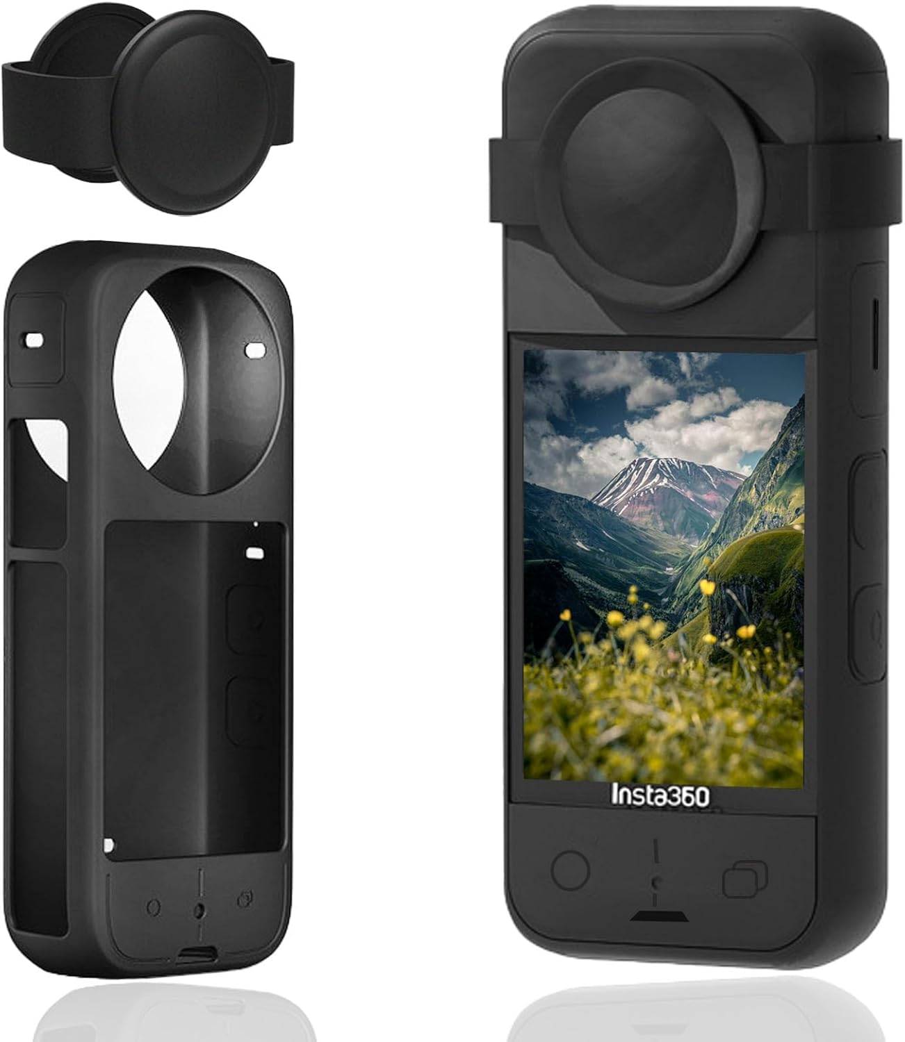 Careflection Insta 360 X4 Silicone Protective Case With Insta 360 X4 Lens Cap For Insta 360 X4 X 4 Accessories,Silicone Case Camera Protective Kit For Insta360 X4 Action Camera Case/Lens Cap, Black