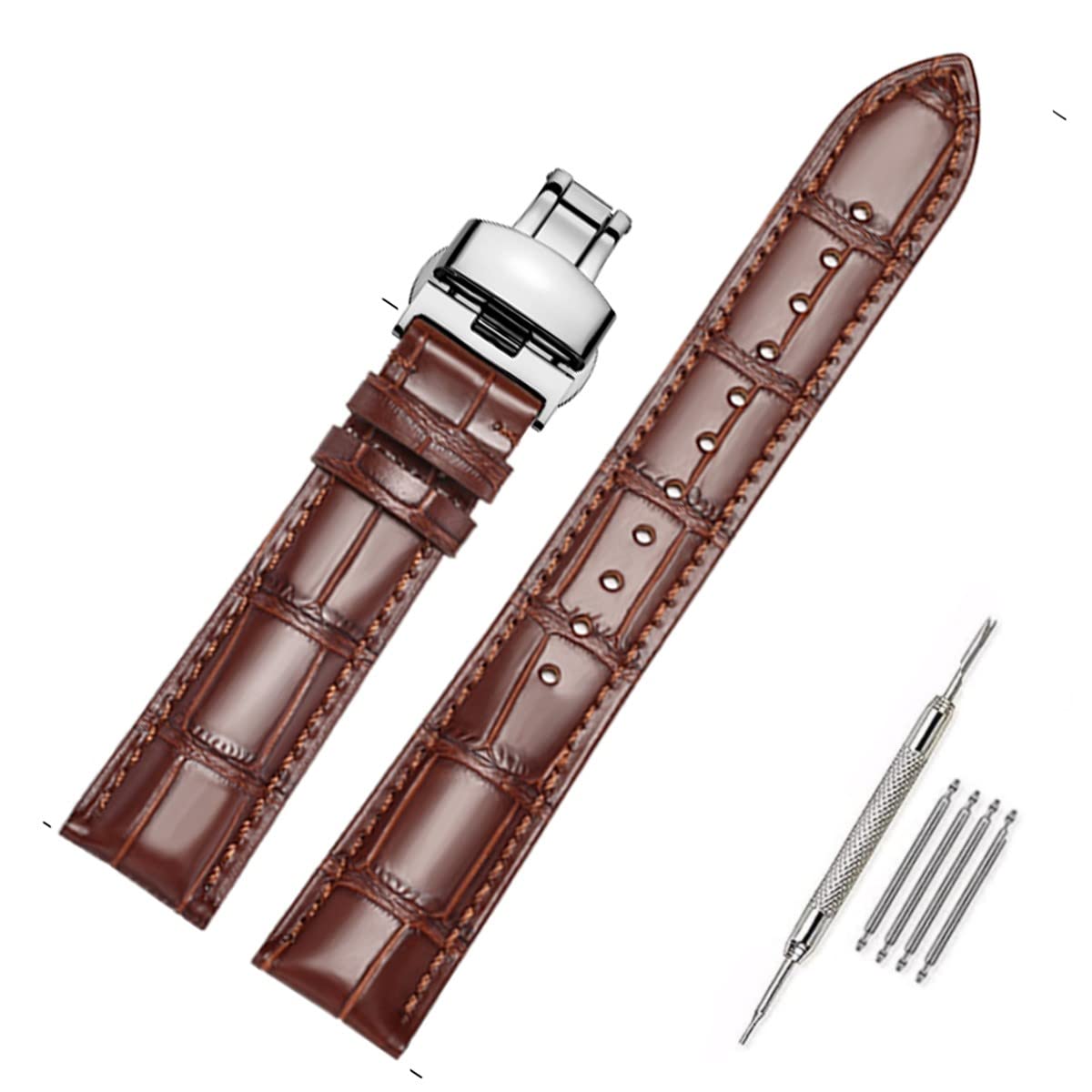 Moran Genuine Leather Band Alligator and Cowhide Replacement Deployment Buckle Watch strap18mm to 24mm Crocodile Leather Strap for Men's and Women's