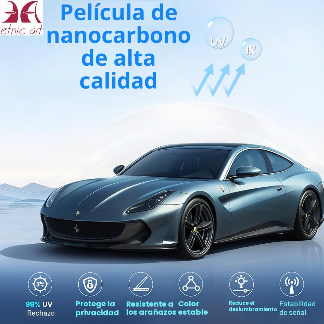 Película tintada para cristales de coche, nano-carbono, calidad profesional, medidas grandes y pequeñas, antiarañazos, parasol antirreflejos, termoformante, adhesiva para ventanas de casa (5%-NEGRO
