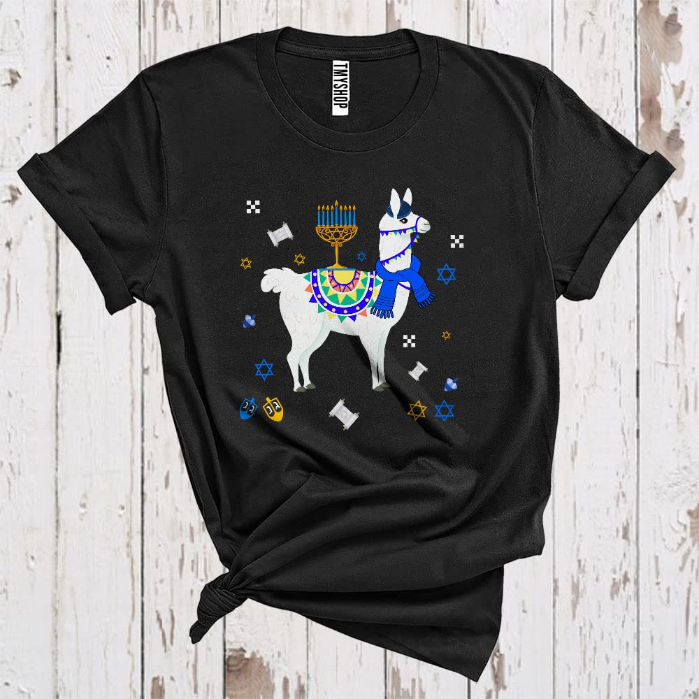 Cute Llama with Jewish Menorah Funny Cool Chanukah Hanukkah Menorah Jewish Llama Lover Unisex T-Shirt Black