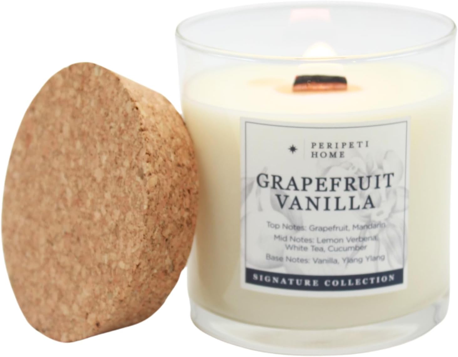 PERIPETI Home Grapefruit + Vanilla Soy Candle - Long-Lasting Scented Candle with Classic Wick for Relaxing Aromatherapy - 8.5oz Natural Wax for Home, Spa, or Gift