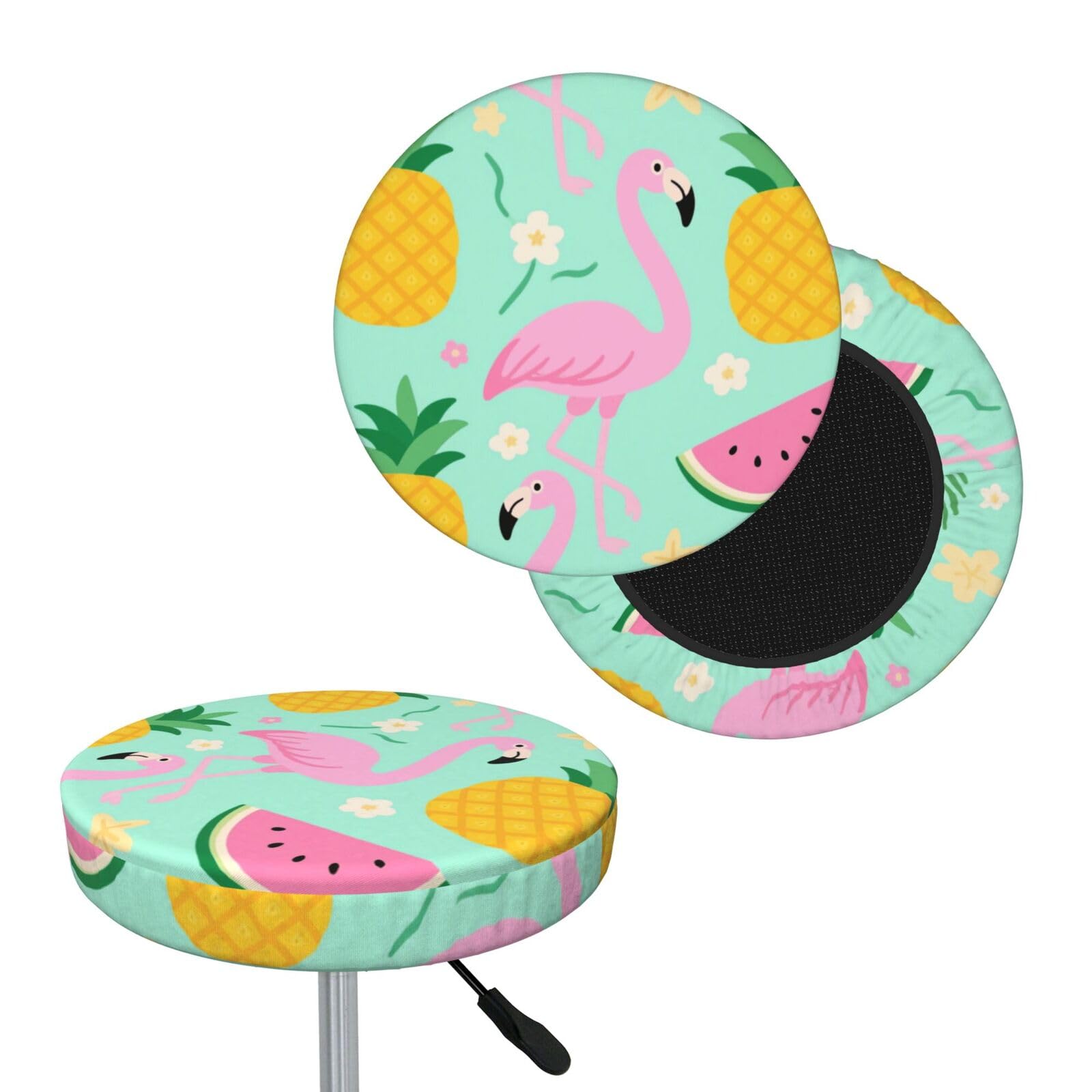 FekiLoot Pineapple Watermelon Flamingo Round Bar Stool Covers Stretch Washable Bar Stool Covers Dustproof Slipcover Bar Chair Covers with Elastic Band for Bar Kitchen Living Room Decor 14 Inch