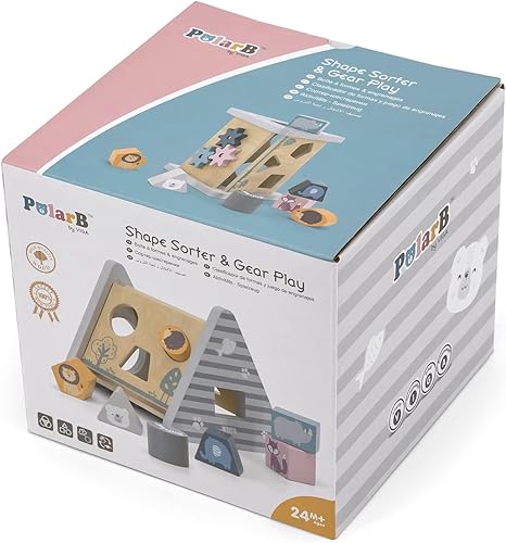 The Original Toy Company Viga Shape Sorter & Gear Play - PolarB Wood 5-in-1 Activity Toy