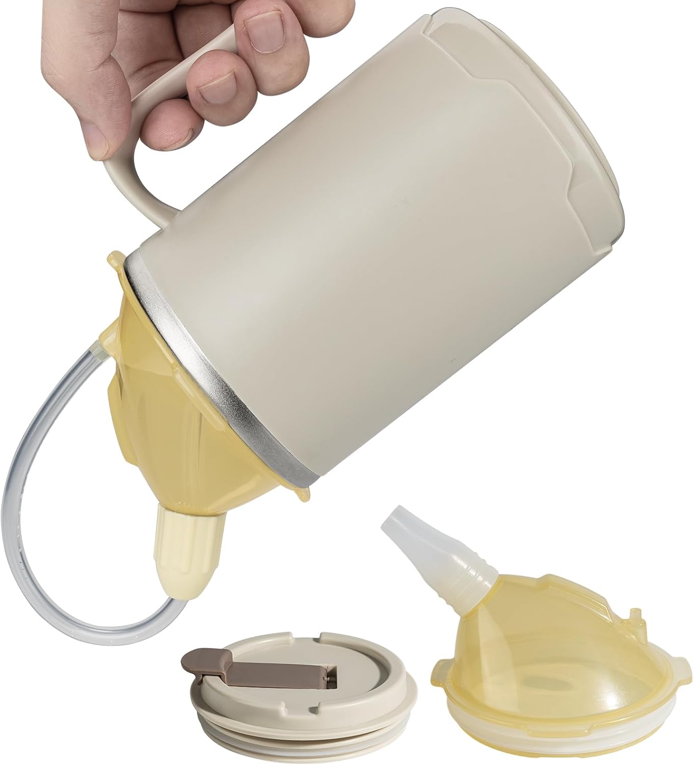 VOPHIA Senior Water Cup Sippy Cups for Elderly, 13.5oz Spill Proof Cup, Stainless Steel Sippy Cup with Lids, No Spill Feeding Cups for Patient Disabled Maternity Drink Water Milk Soup (Beige)