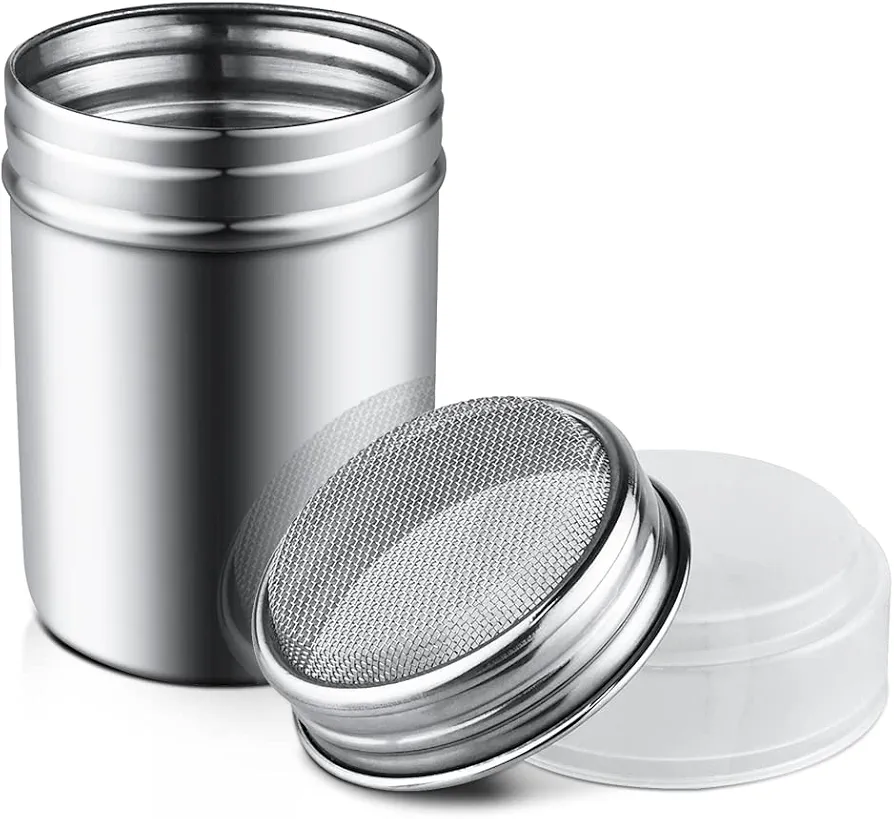 1Pcs Stainless Steel Powder Sugar Shaker Duster with Lid, Fine Mesh Shaker Powder Cans for baking soda Cocoa Cornstarch Coffee Flour ect