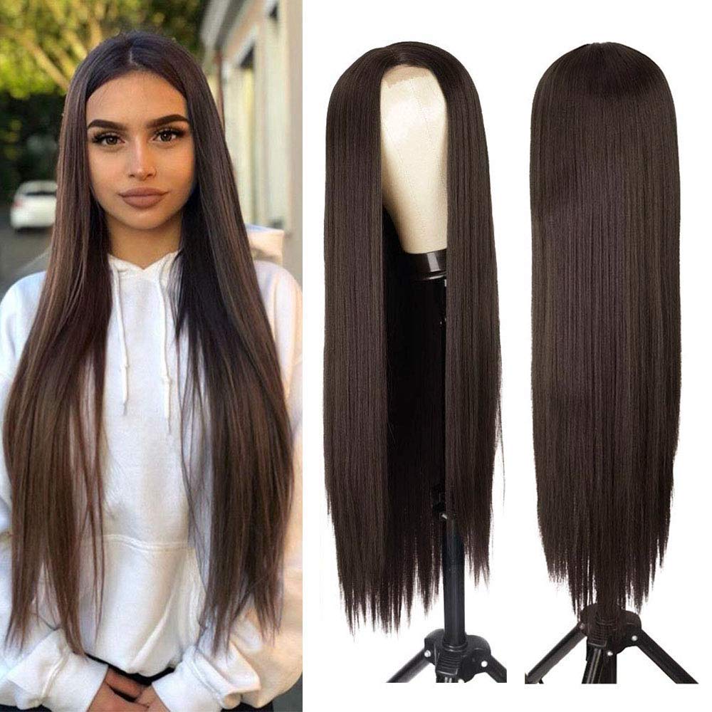 Akashkrishna Fashion Women Full Head Wig 24-26 inch Full Head Covering Smooth Soft Hair Long Wig Synthetic Hair Like Real Baal/Hair (Brown)