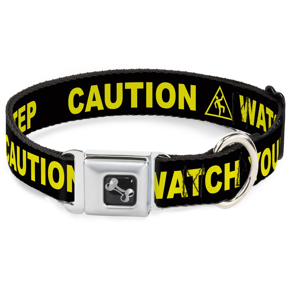 Buckle-Down 33-45 cm Caution Watch Your Dubstep czarno-żółta obroża dla psa, szeroka mała