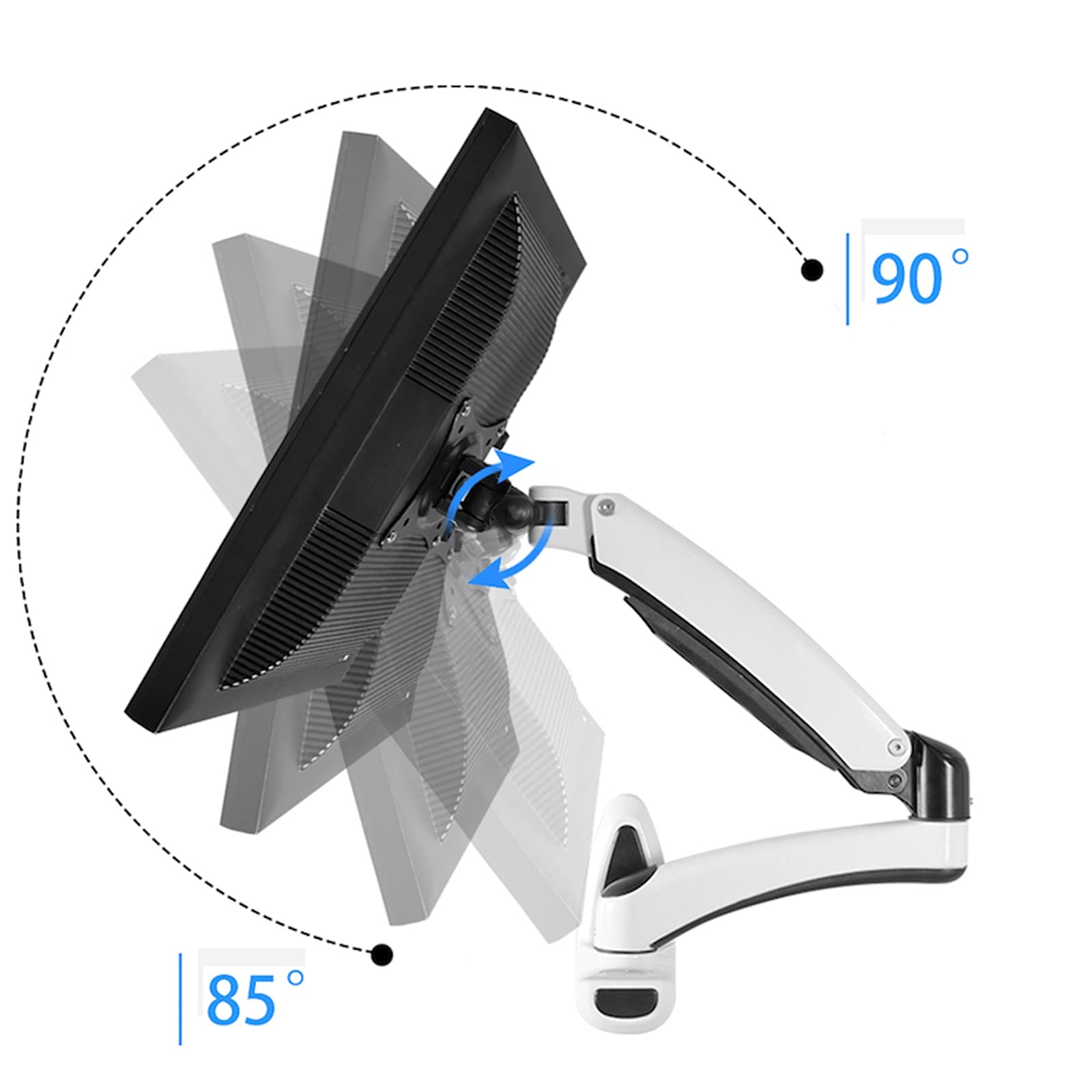 Monitor Mount Long Arm Monitor Stand Mechanical Spring Single Monitor Stand Mount 12"-27" Wall Mount Monitor Stand Arm, Holds 7.7 to 16.5 L(White-One Arm