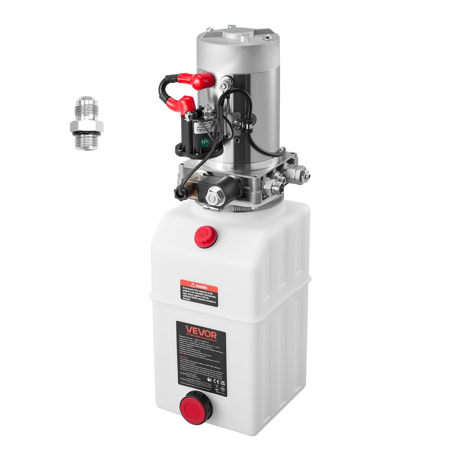 VEVOR Centralina Idraulica Pompa Idraulica per Rimorchio Ribaltabile Azione Singola, Flusso 3,4 L/min, Pressione d'Olio 2320-2900 PSI, 12 V CC con Serbatoio in Plastica per Sollevatore Rimorchio