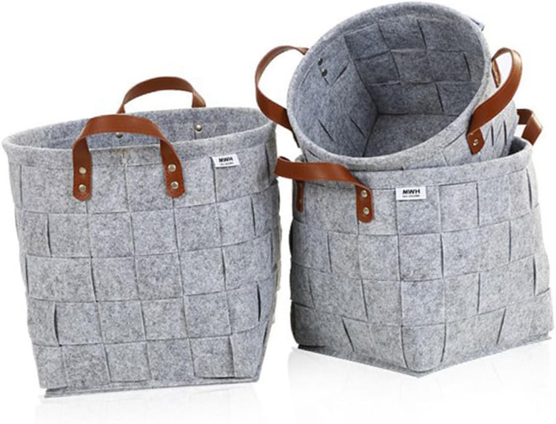 Handmade Foldable Felt Laundry Hamper Bin Large Capacity with Handles Portable Storage Basket for Dirty Clothes Nursery Bedroom Laundry Light Grey