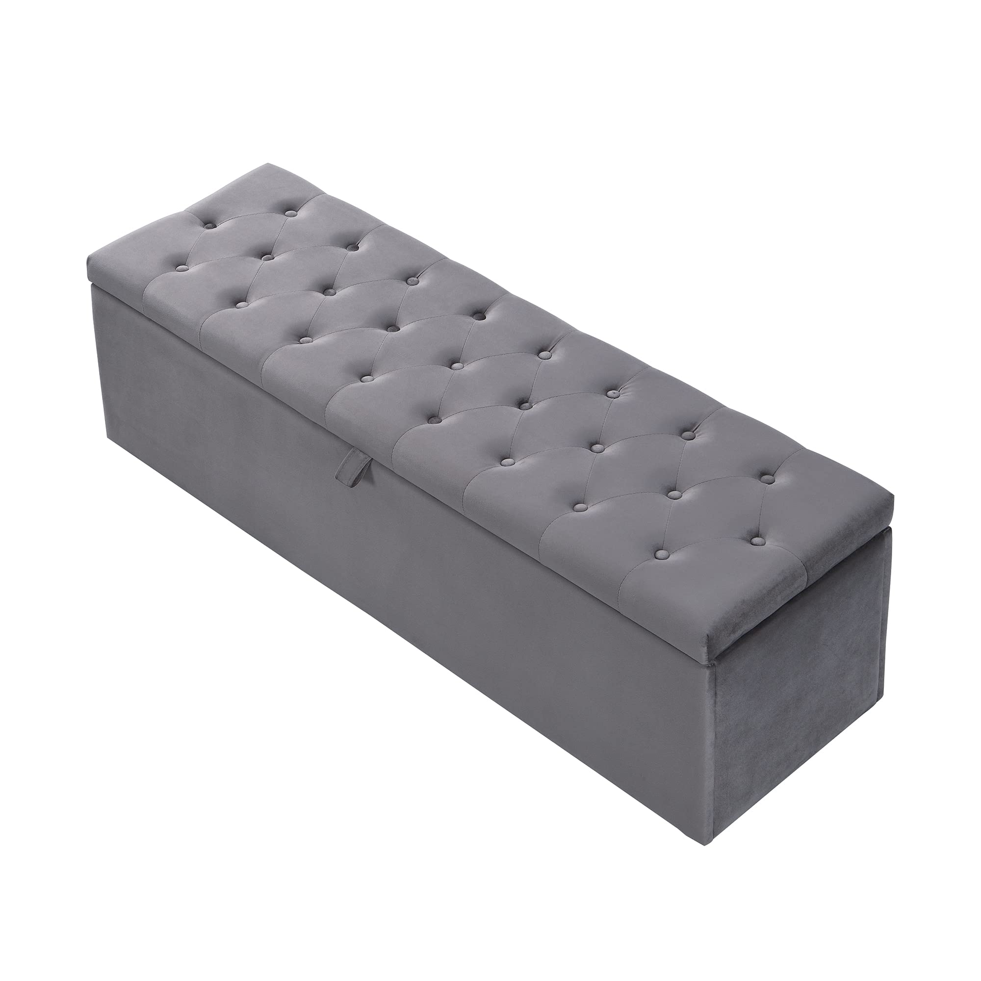 Samt, Polsterbank, Gepolsterte Sitzbank, Betthocker, Bank mit Stauraum, grau 138 x 41 x 42 cm