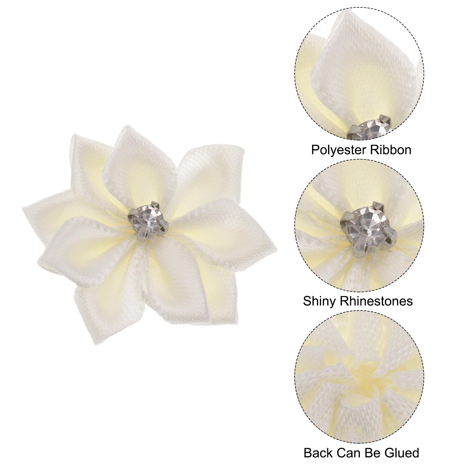 PATIKIL 1.2 Inch Small Ribbon Flowers, 100 Pcs Satin Ribbon Flowers Mini Fabric Flowers for Crafts DIY Wedding Ornament Appliques Beige - Image 3