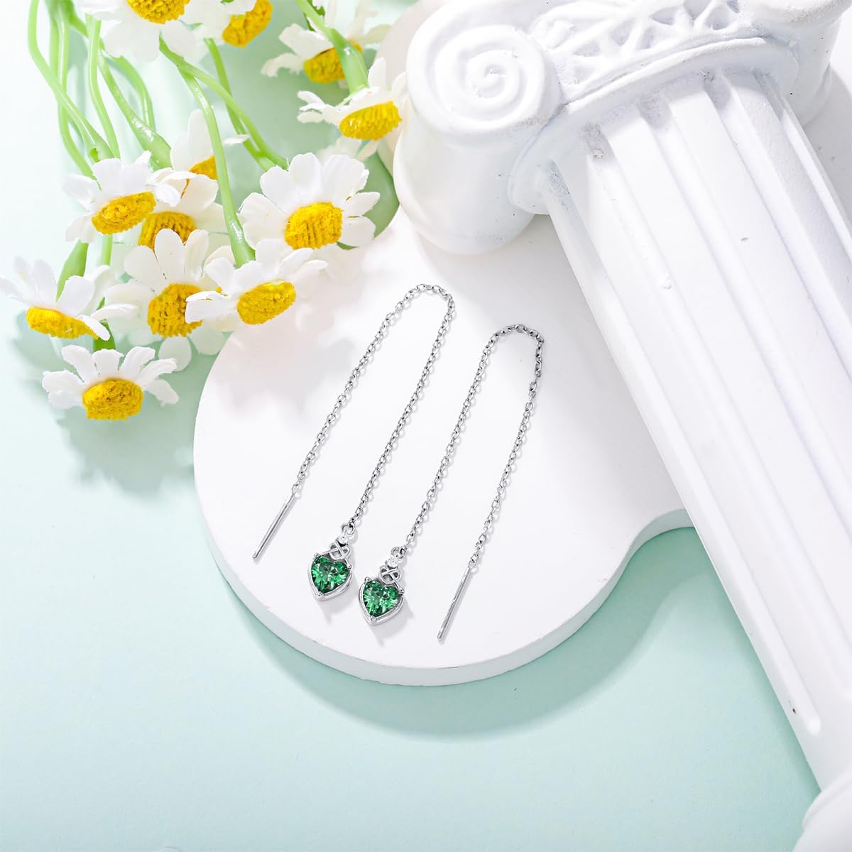 Celtic Knot Heart Threader Earrings Long Chain Celtic Knot Drop Earrings 925 Sterling Silver 12 Birthstone Jewelry Gifts for Women (Gift Box) - Image 4