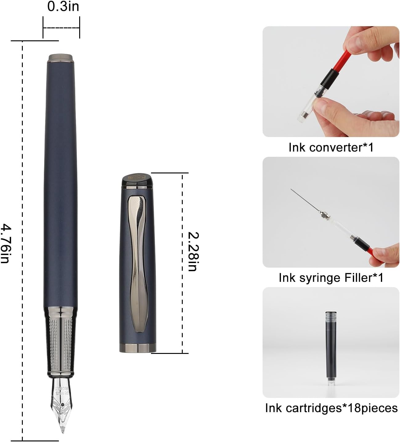 GC QUILL Calligraphy Fountain Pen Set - Includes 5 Nibs, Ink Bottle, Ink Refill Converter and 18 Cartridges, Fancy Pen for Women Men Gift - MU-25 - Image 4