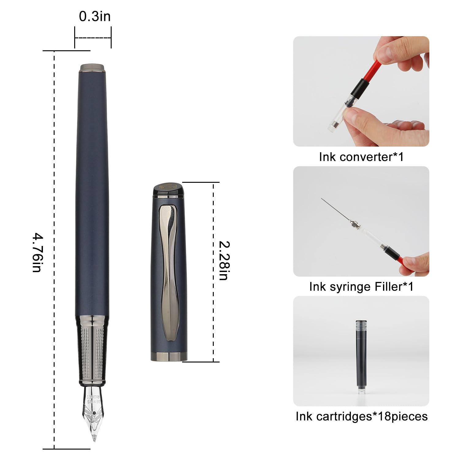 GC QUILL Fancy Fountain Pen Set, Includes 5 Nibs, Ink Bottle, Ink Refill Converter and 18 Cartridges - Image 4