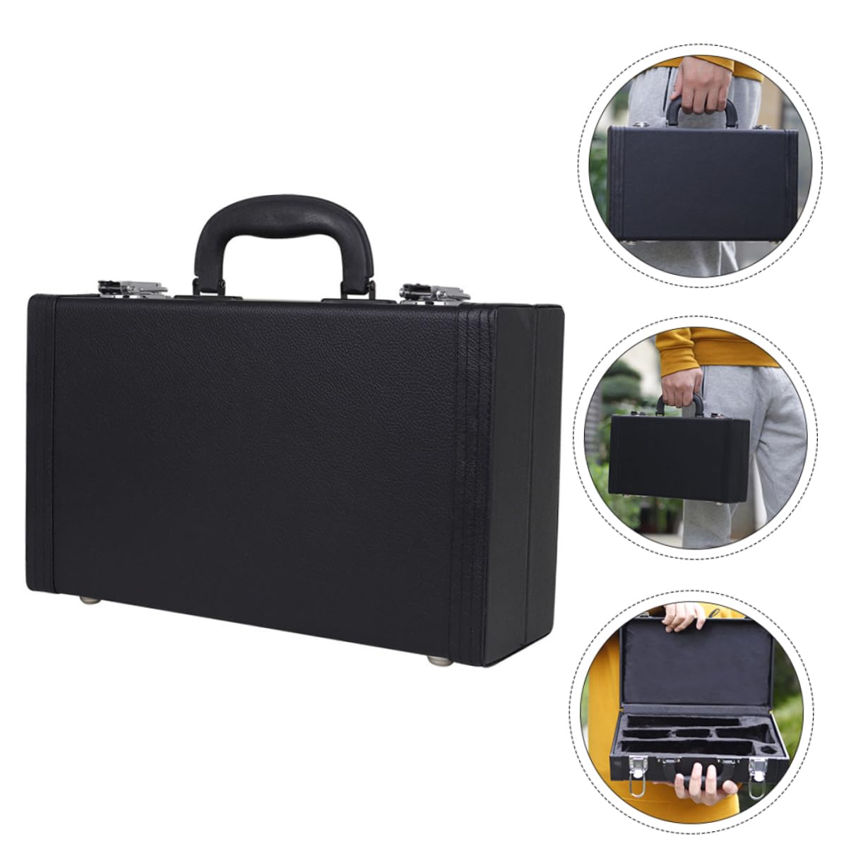 FRCOLOR Estuche Rígido de Cuero para Clarinete Acolchado y Portátil Resistente al Polvo Base Reforzada Funda de Repuesto para Transporte de Clarinete Suministros Estuche Negro