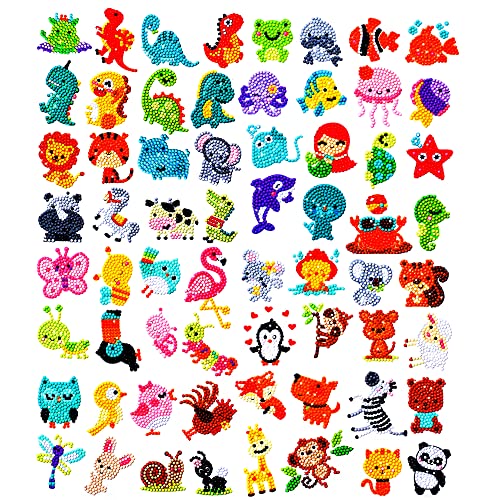 sinceroduct Diamond Art Kits for Kids, 64 Pcs Diamond Art Stickers Crafts for Kids Ages 4-6-8-12, 5D DIY Animals Gem Art Stickers Kits for Girls Boys Adults Beginners, Gifts