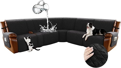 Miniatura 101 de Arfntevss - Fundas impermeables para sofá seccional reclinable en forma de L, funda antideslizante lavable para sofá reclinable, juego de fundas en