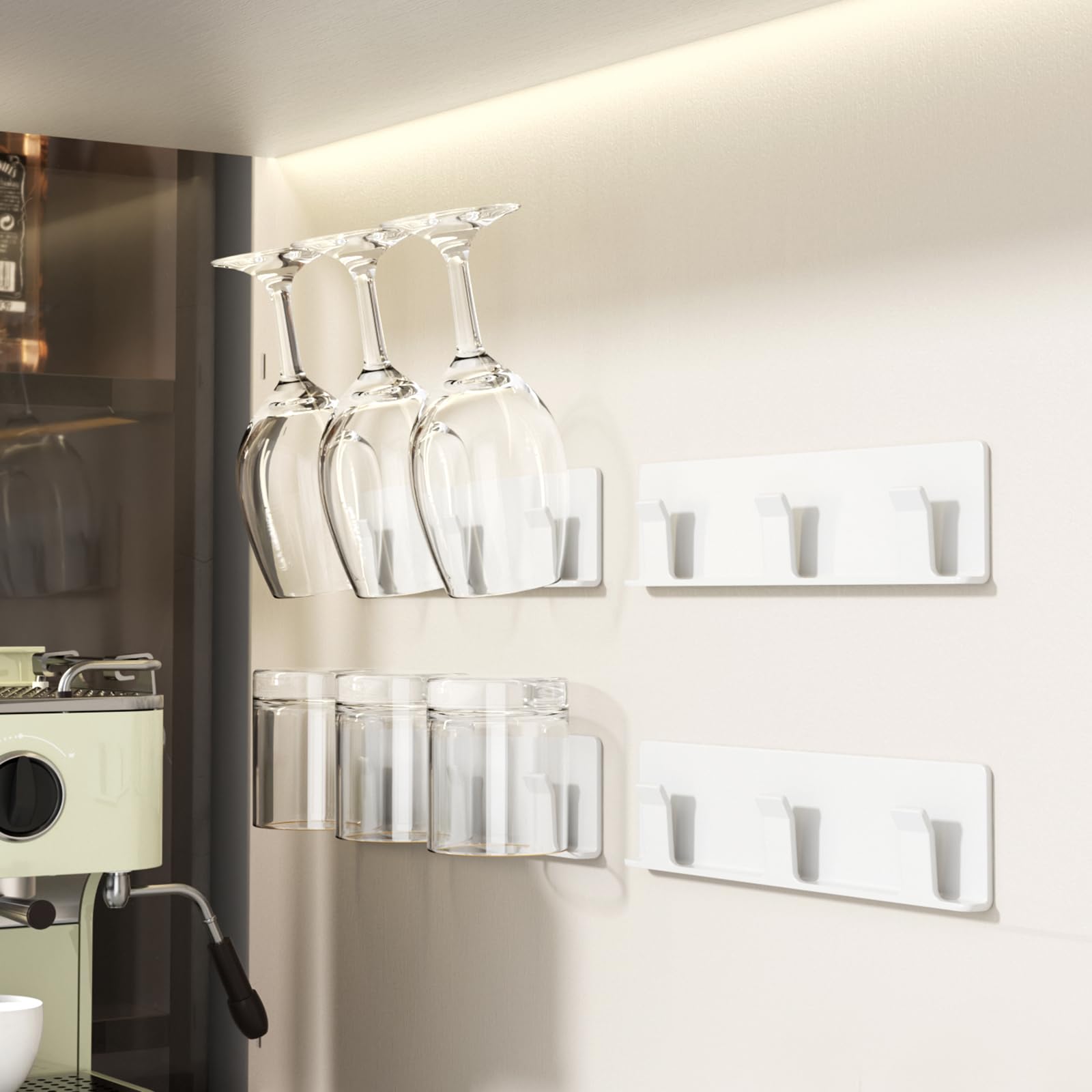 Wine Glass Holder, 4 Pack Wall Mounted Wine Glass Rack, White