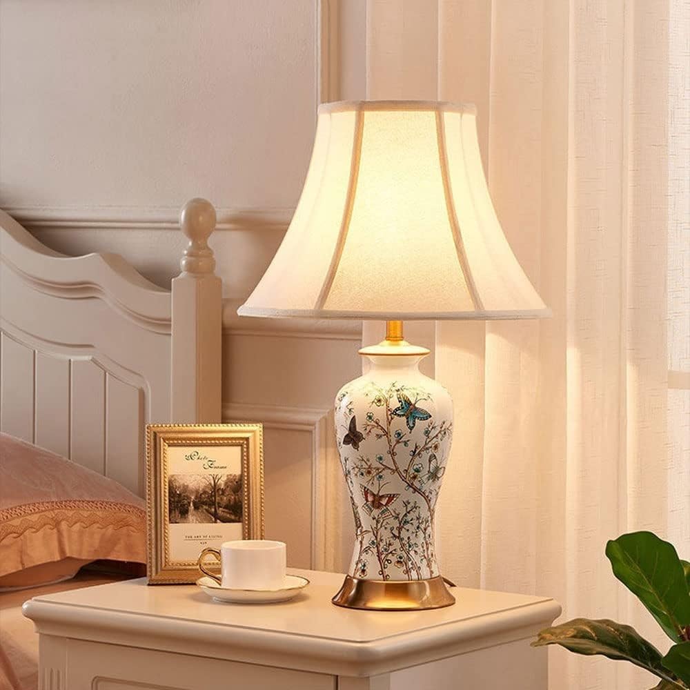 Lampa stołowa, lampka nocna, 22,5" Ceramiczna metalowa lampa stołowa, nowoczesna, ręcznie malowana, kwiatowa, lampka nocna do sypialni, salonu, biura, lampki stołowe do sypialni (pilot zdalnego