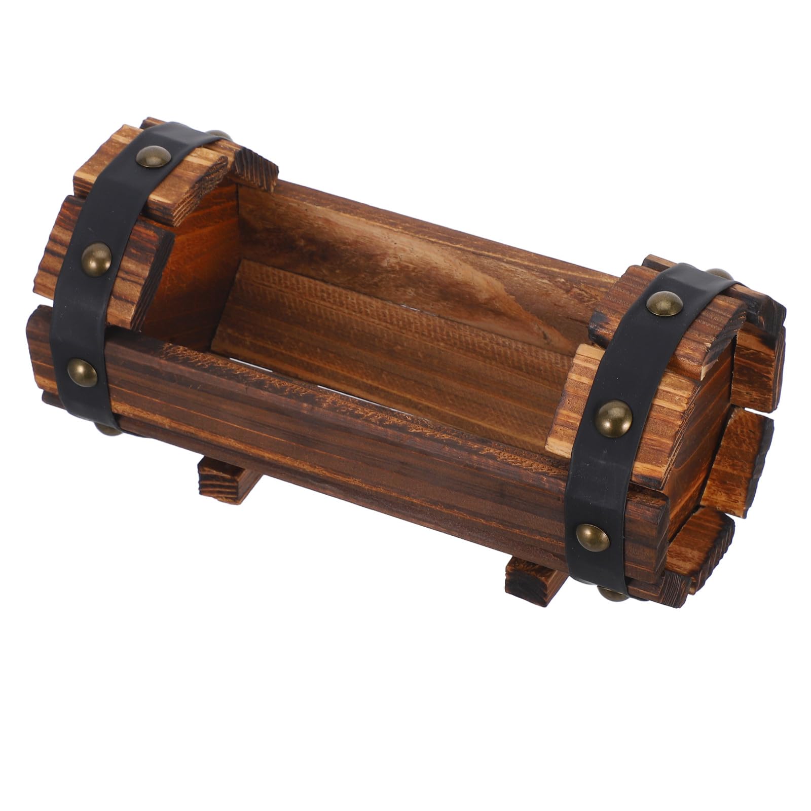 Pots de fleurs en bois carbonisé demi-tonneau rustique pour terrasse