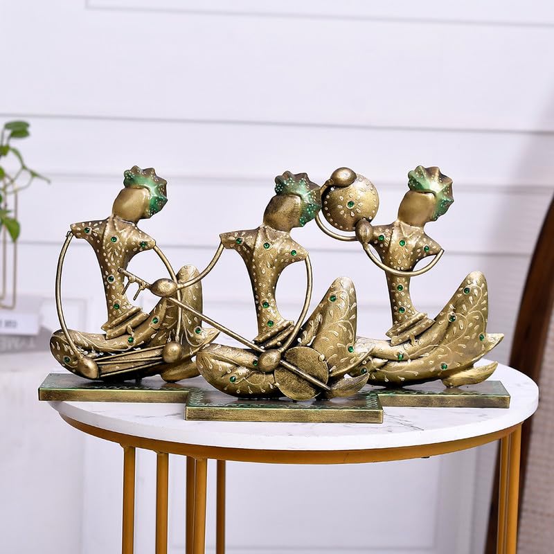 Image of Handcrafted Metal Nagpuri Musician Showpiece Set | Rustic Iron Folk Art Decorative Figurines for Living Room, Office & Home Decor | Traditional Tribal Musician Statue Gift Item