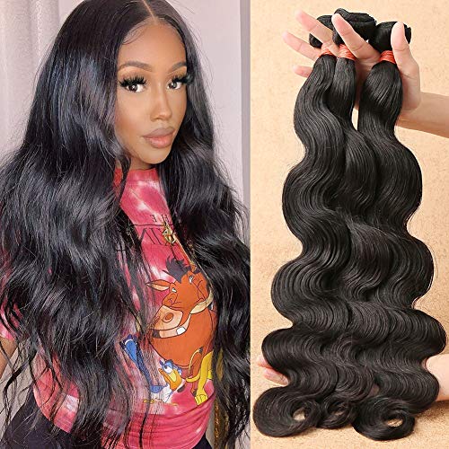 Human Hair 3 Bundles Brazilian Body Wave Human Hair Bundles 100% Virgin Remy Human Hair Body Wave Human Hair Weave 3 Bundles Natural Black Color Double Weft Brazilian Body Wave Human Hair Extensions