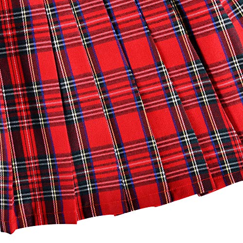 Image of Sunny Fashion Girls Skirt Kids School Uniform Set Red Tartan Pleated Hem Skirt