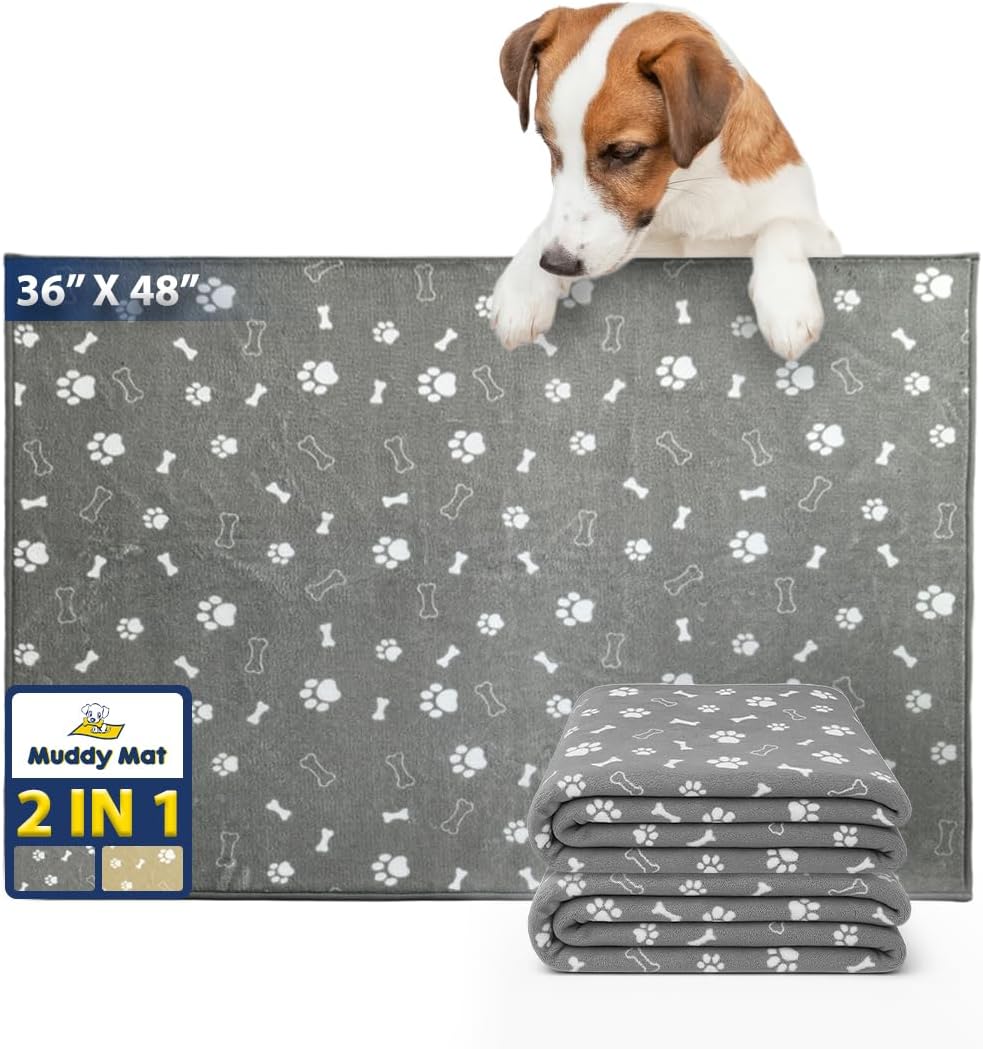 Muddy Mat® Washable Pee Pads for Dogs, Super Absorbent Reusable Puppy Pads–100% Waterproof Pee & Potty Training Pads for Pets, Non-Slip Dog Pads for Crates, Playpens and Floors - 2 Pack, Beige 36"x48"