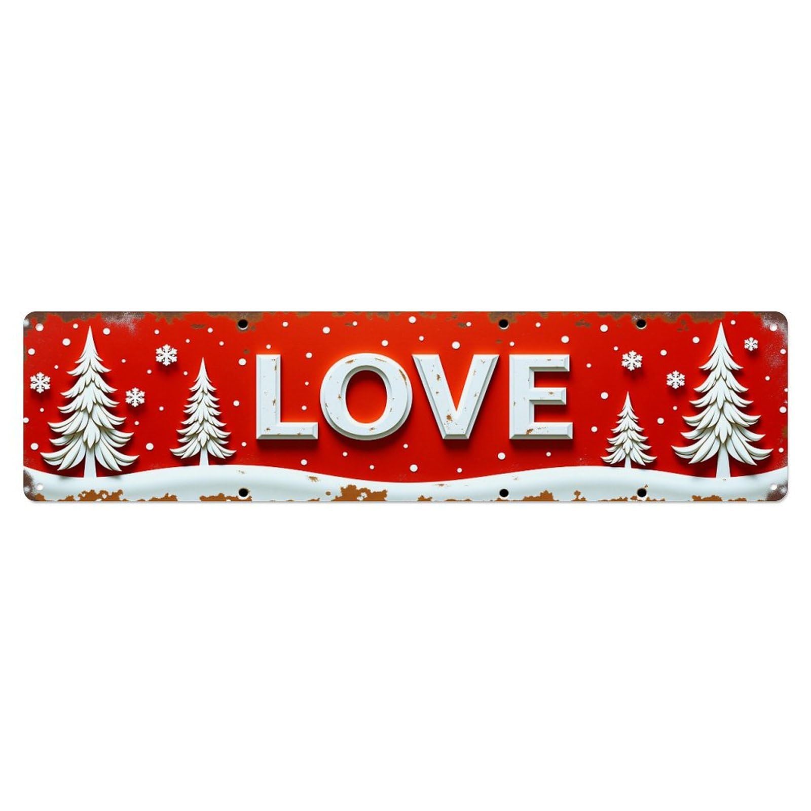 Jdyaojiesheng Vintage Love Christmas Trees Snowflakes Red Background Tin Sign Retro Metal Wall Decor Metal Poster, Home Bar Garage Farmhouse Cafe Wall Art Decoration 4X16inch