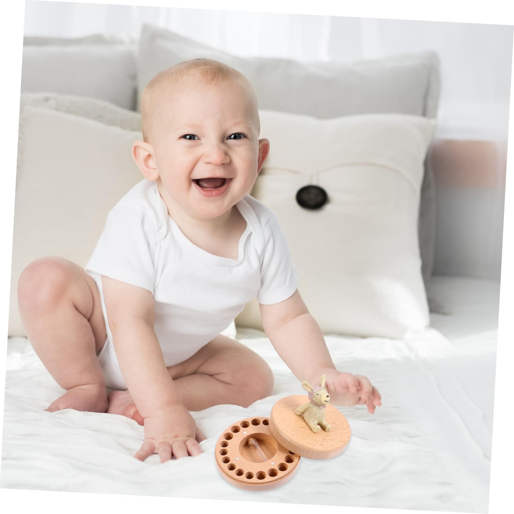 NOLITOY Caja de Recuerdos para Dientes de Leche Tabla de Dientes de Leche de Madera, Color Beige para Niños en Navidad y Año