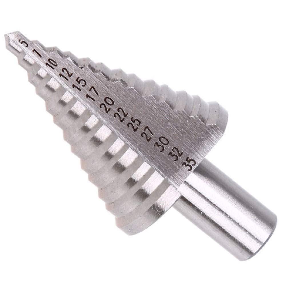 Dtacke 5-35mm/0.19"-1.37" HSS Step Drill Bit 13 Steps Ladder Drill Round Shank Straight Flute Drill Woodworking Metal Wood Cutter Tools