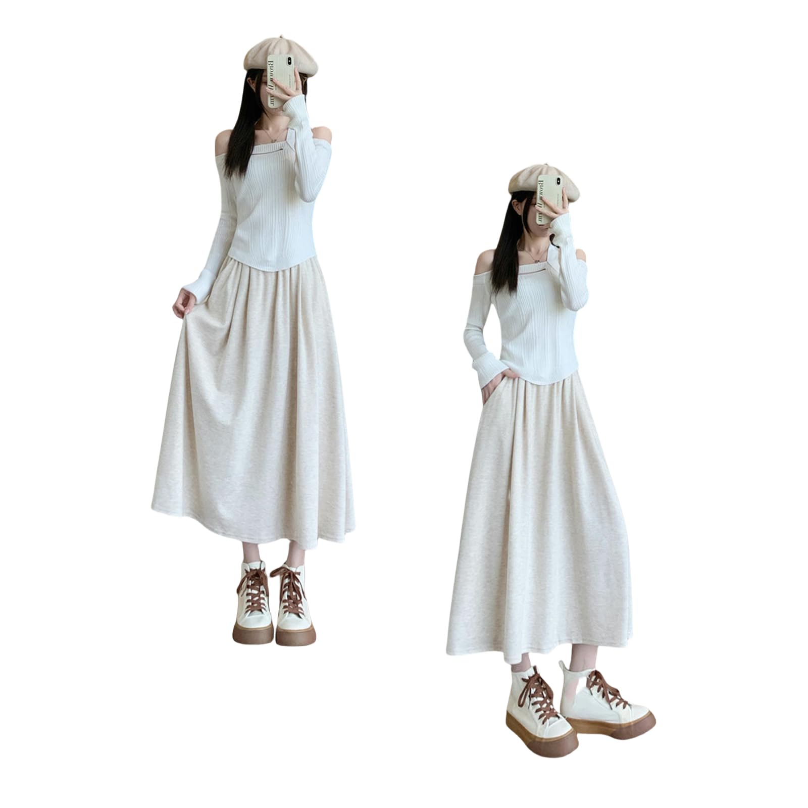 Röcke Hoch Taillierter Schlanker Strickrock Für Frauen Im Preppy Stil A-line Long Dress Frühling Herbst Saisonal Mode-c-m