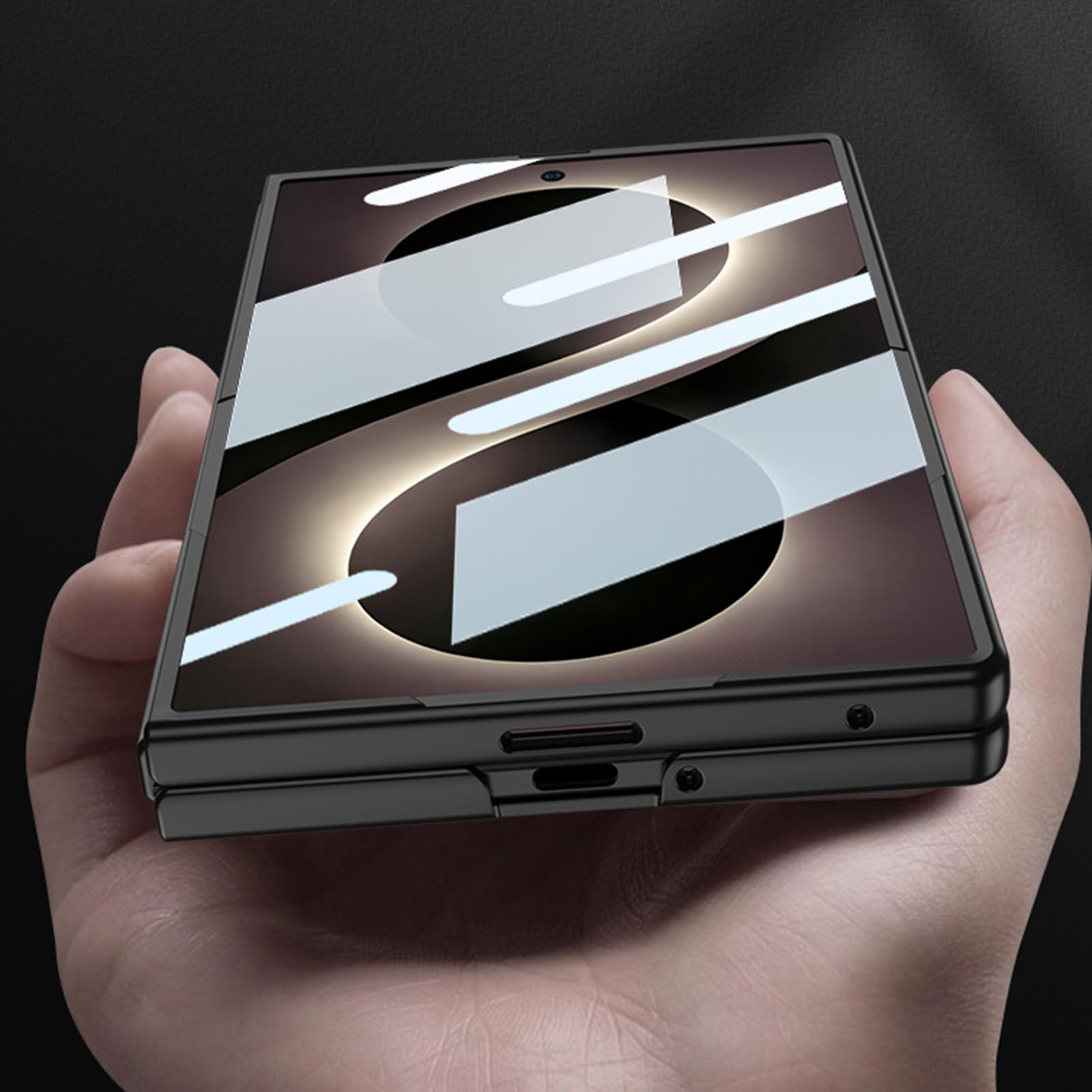 Smukłe etui do Samsung Galaxy Z Fold 8, pasek na palec matowe etui na obiektyw folia ochronna pierścień osłonowy, srebrny