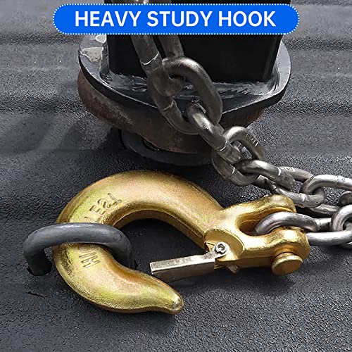 6Pcs 3/8'' Heavy Duty Clevis Slip Hook With Safety Latch, Grade 70 Forged Steel Tow Chain Clevis Grab Hooks,Grade For Trailer Truck Transport Tow Chain Hook,18,000 Lbs Capacity #TOP4