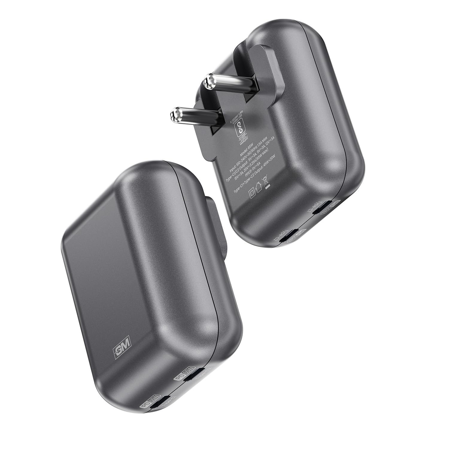 GM G+ 65W Spyder GaN Adapter, Compatible with iPhone 12 to 17, Tablets, Laptop, MacBook, Android Smartphones, Foldable Indian Pins, Dual Type-C Adapter, Pocket-Friendly Design (Electric Grey).-picture-18