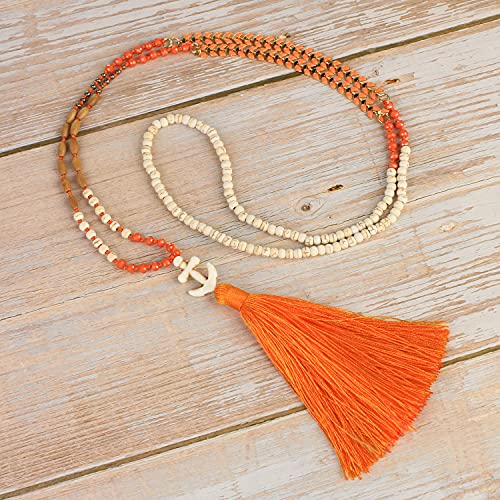Kelitch Anchor Tassel Pendant Necklace Bohemia Handmade Mixed Crystal Beads Necklace For Women Fashion Jewelry - 03D #TOP1