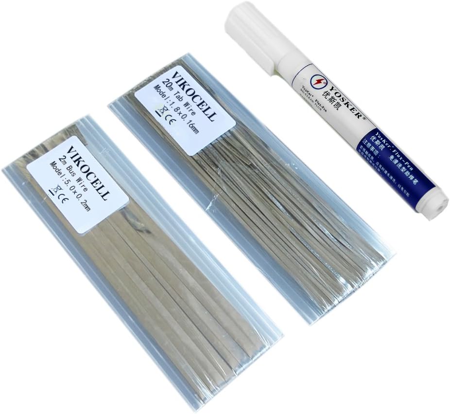 Vikocell Solar Panel Solder Kit 20M Tabbing Wire with 2M Busbar Wire and 1 Pcs Flux Pen for DIY Solar Cells Soldering