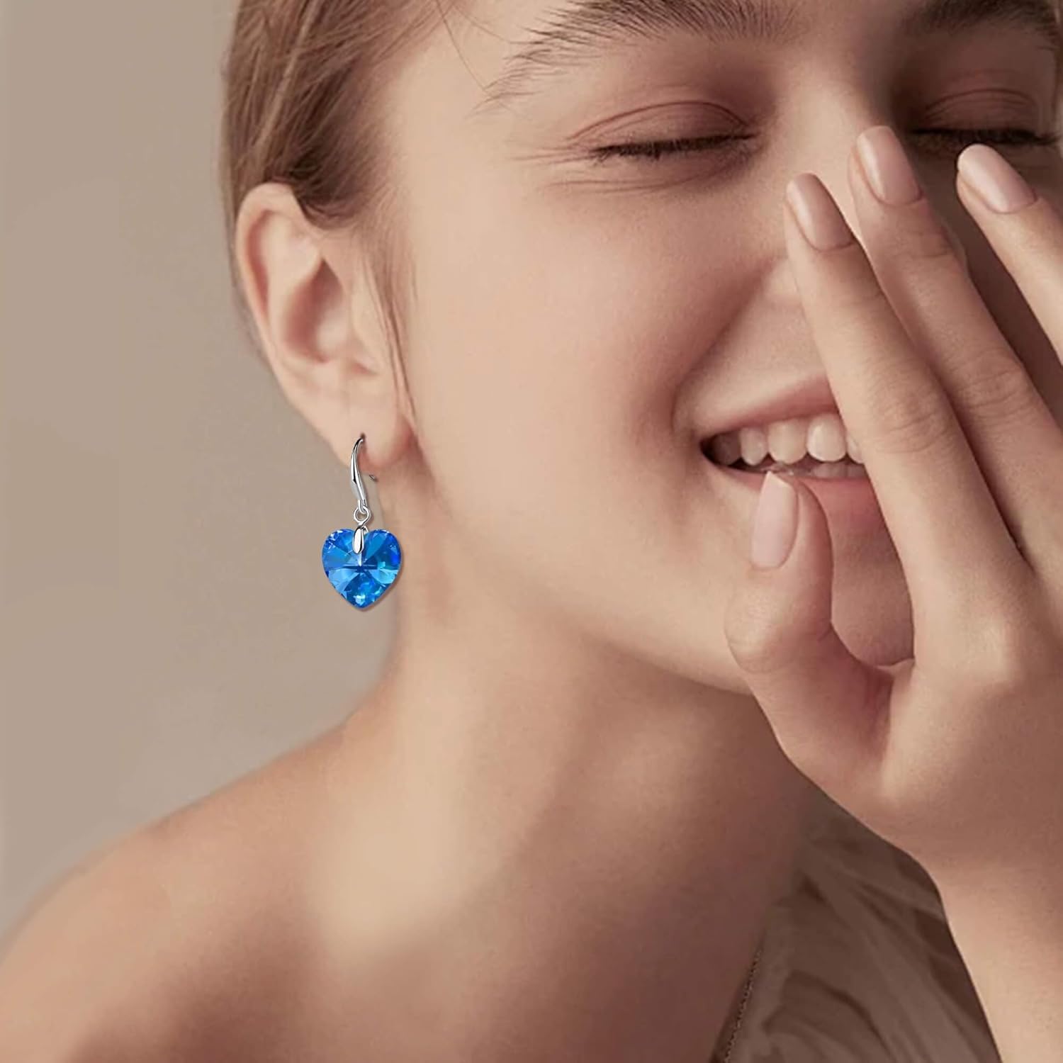 Austrian Crystal Heart Dangle Hook Earrings for Women Drop Earrings 14K Gold Plated Hypoallergenic Jewelry