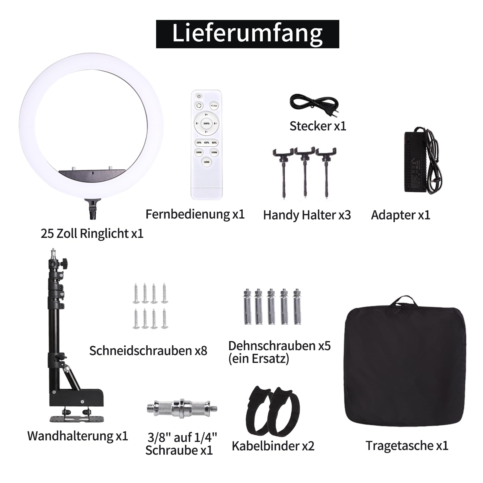 25-Zoll-Ringlicht- Wandhalterung mit Handyhalter, verstellbarer dreieckiger Ausleger, Deckenlichtständer für Fotobeleuchtungsstudio, Live-Übertragung, Salon, Beauty-Tattoo-Licht, Friseurlic