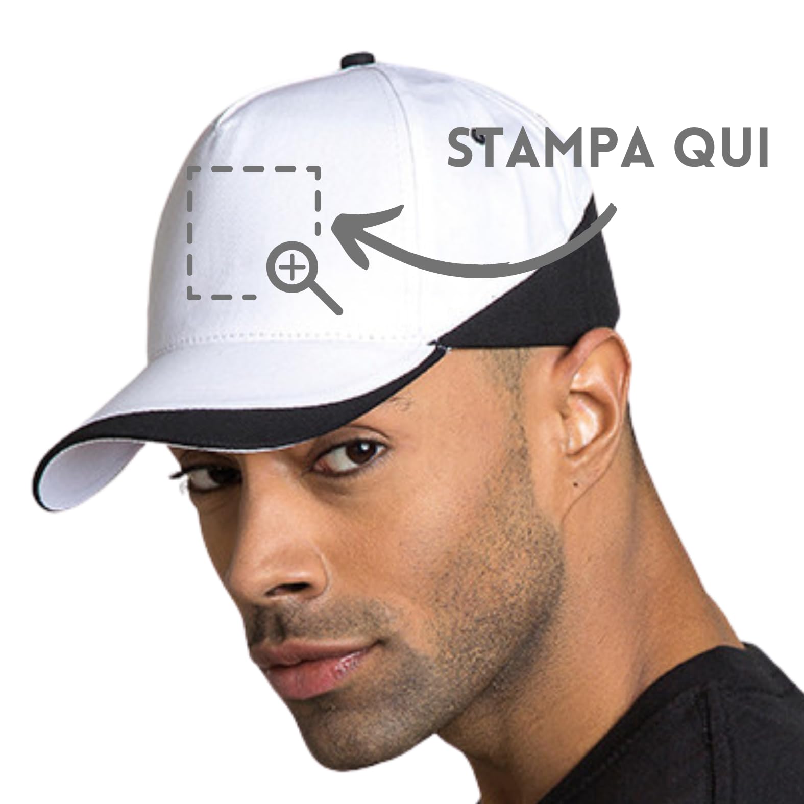 Stock da 10 Cappellini Personalizzati Bianchi con Logo Gadget Personalizzabili Promozionali con Stampa per Eventi, Gite, Fiere, Aziendali Berretti Pubblicitari da Uomo e Donna Stampati con Visiera