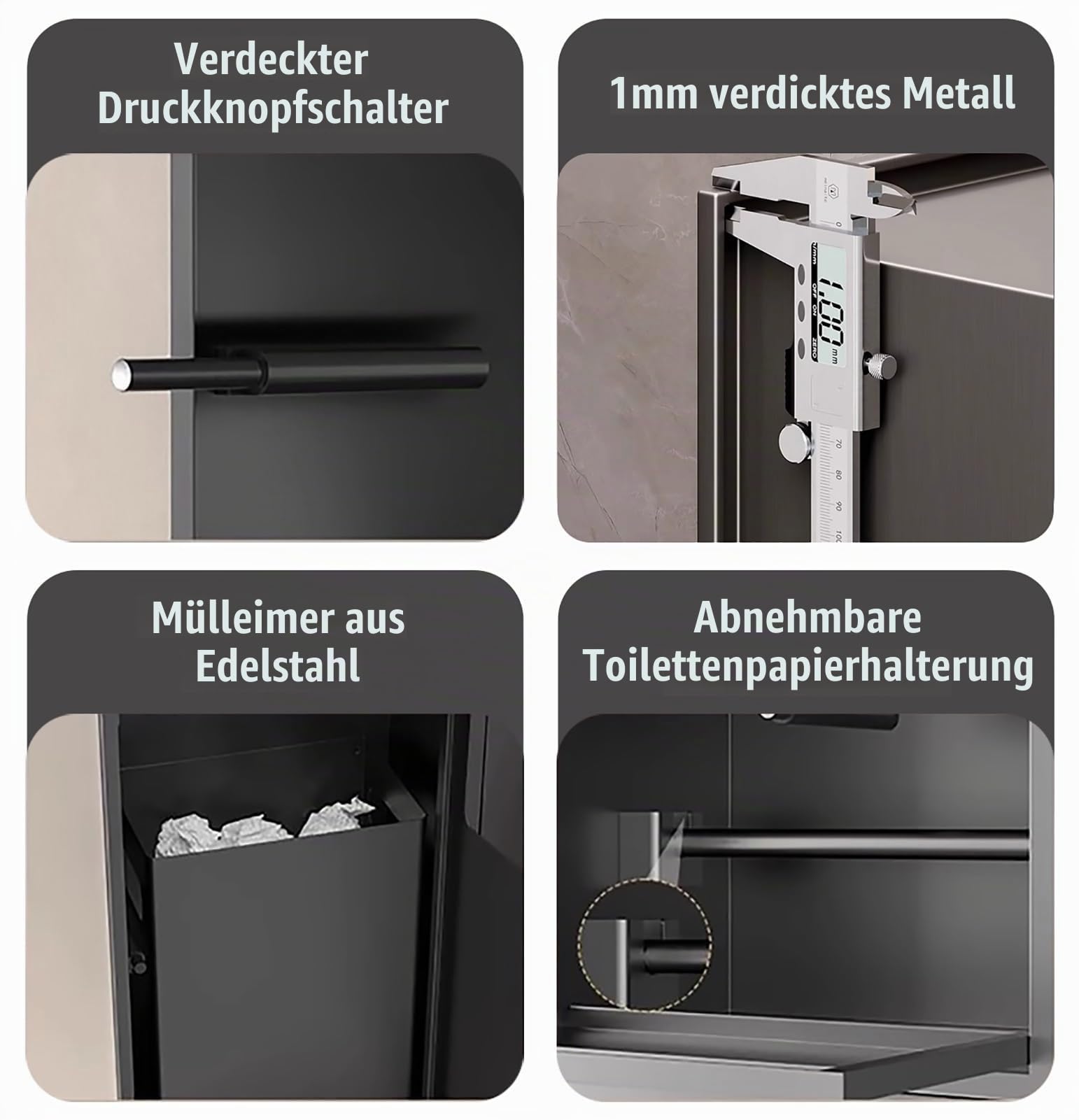 Toilettenpapierhalter Unterputz 3-in-1-Einbau-Toilettenpapierfach, Toilettenpapierhalter aus Edelstahl, Einbau-Mülleimer, Wandregal für Die Badezimmerrenovierung