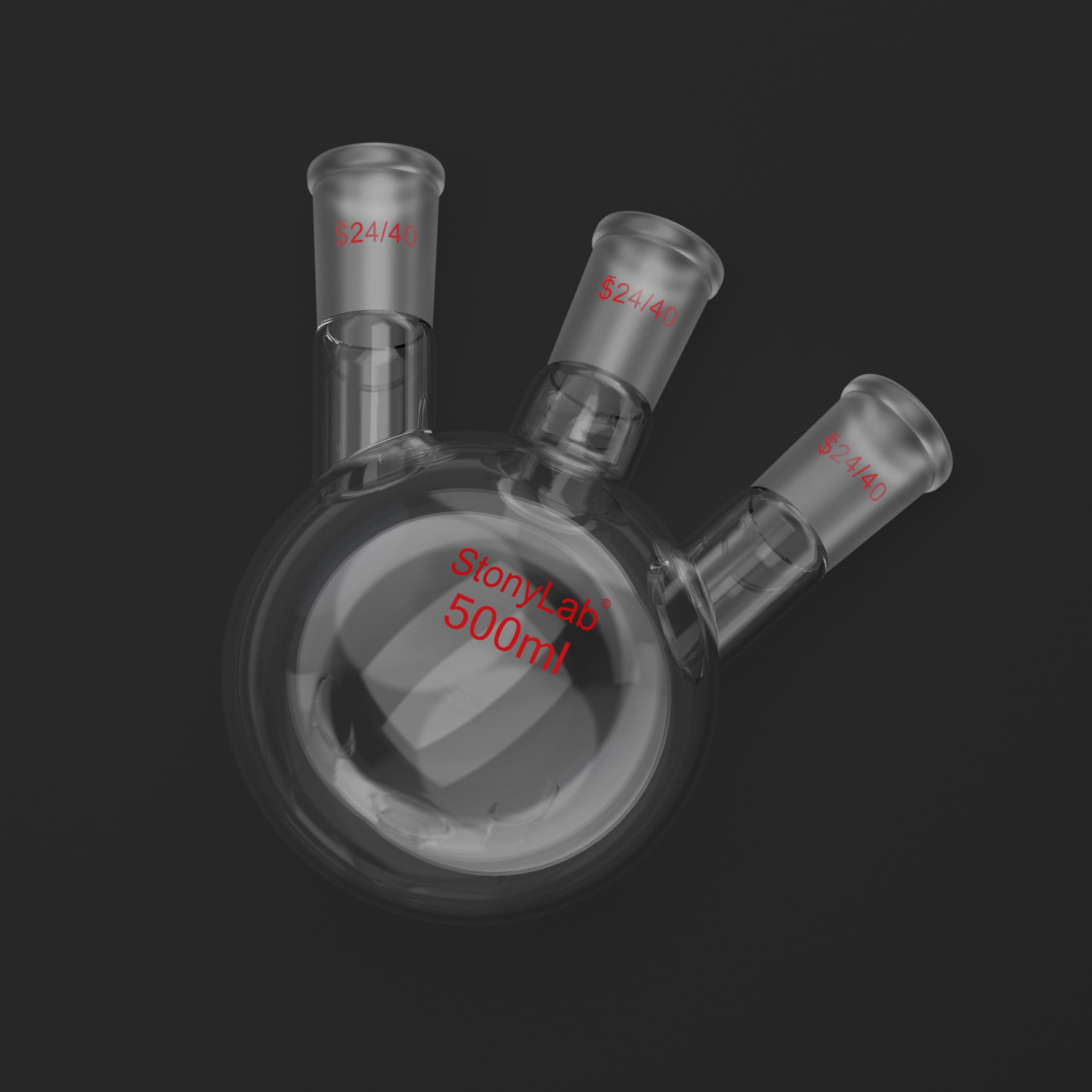 stonylab Tres-Cuello Balones de Destilación Redondo Frasco de Fondo de Borosilicato Vidrio RBF, con 24/40 Centro y Lado Cónicos Estándar Externo Joint, Frasco de Laboratorio Boiling Flask - 500ml